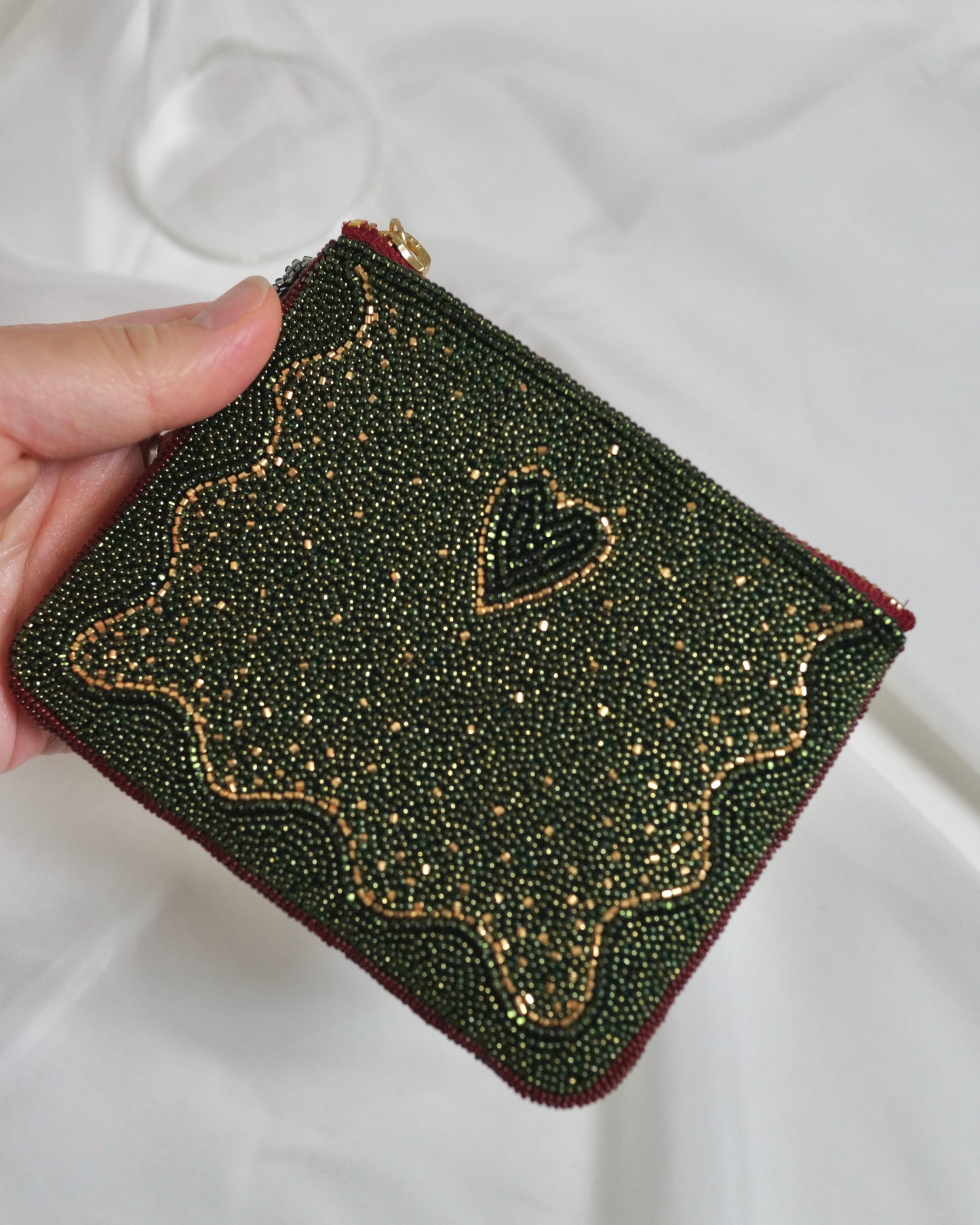 【総刺繍ポーチ/ Deep-Green】