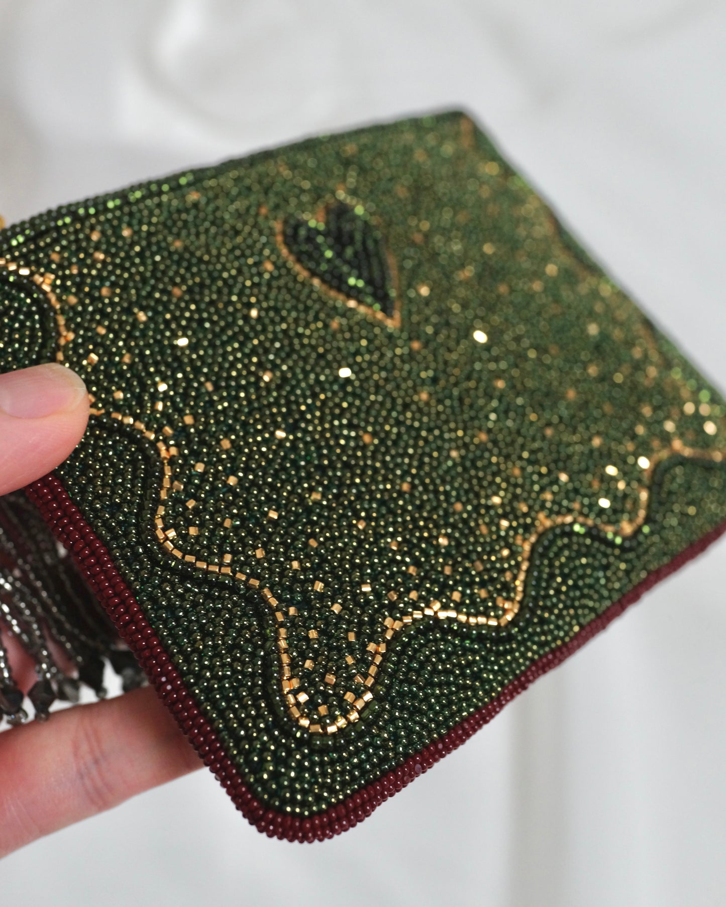 【総刺繍ポーチ/ Deep-Green】