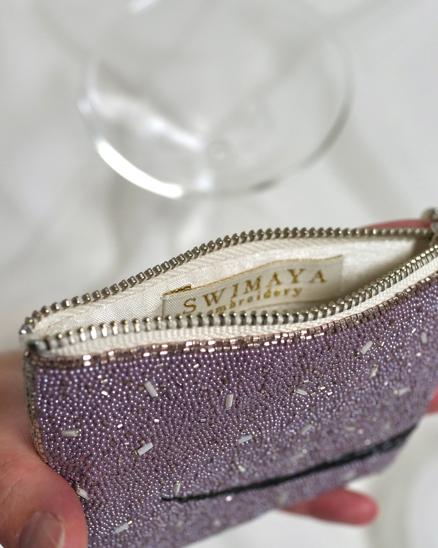 【総刺繍ポーチ/ Pink-Purple】