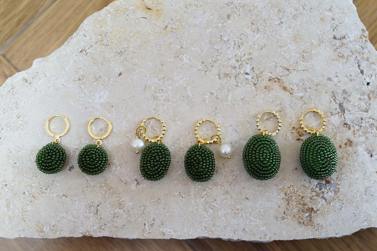 Olive seed-Green+Pearl Earrings