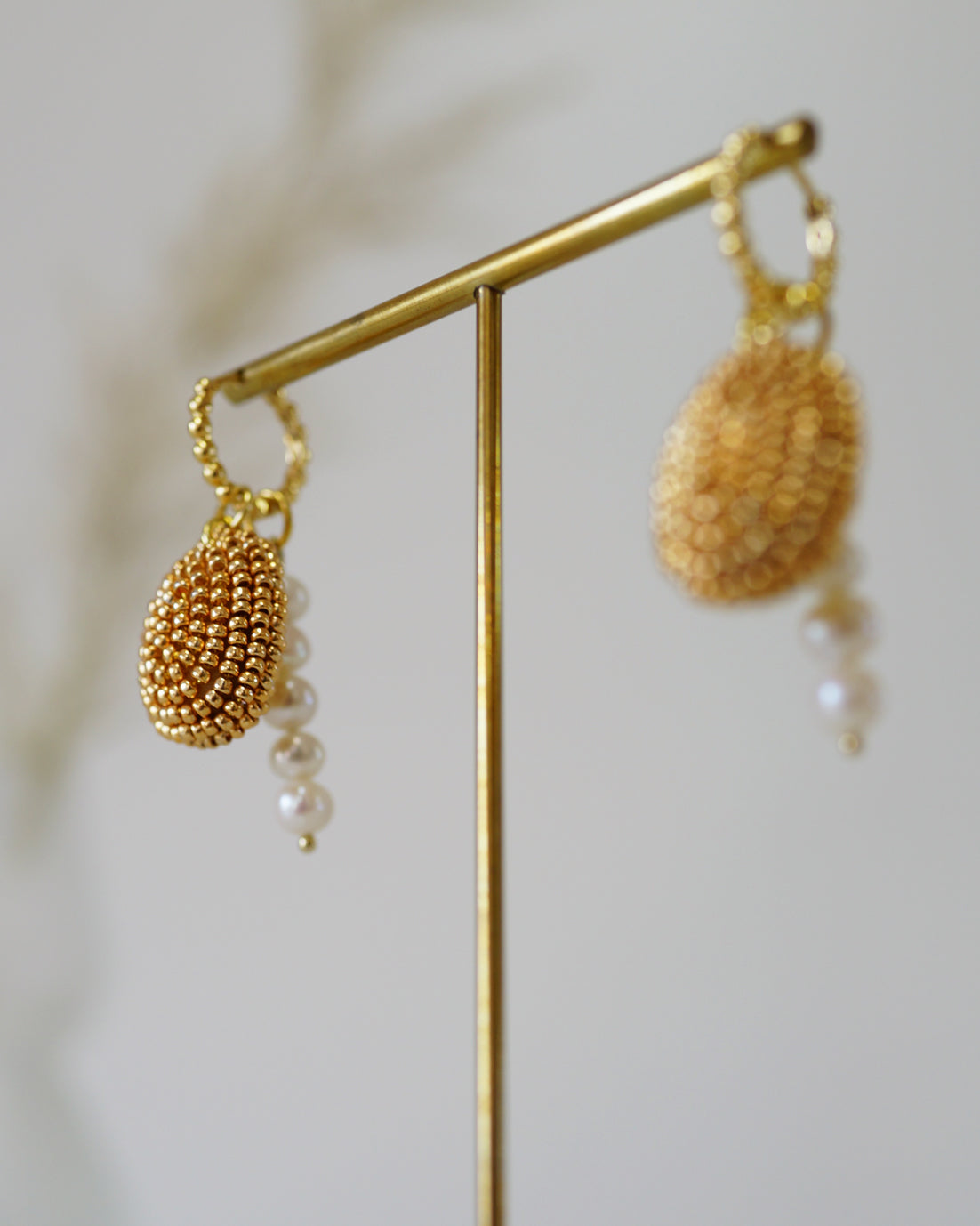 Olive seed-Gold+*Pearls Earrings