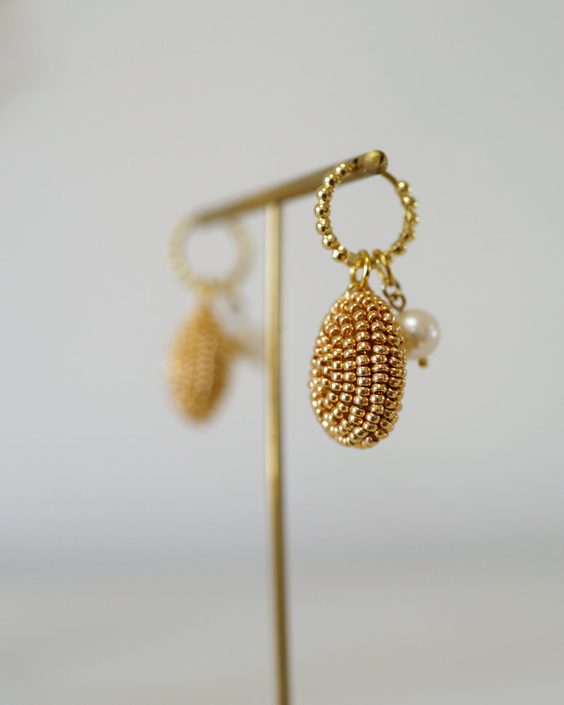 Beads seed-Silver+Pearl Earrings