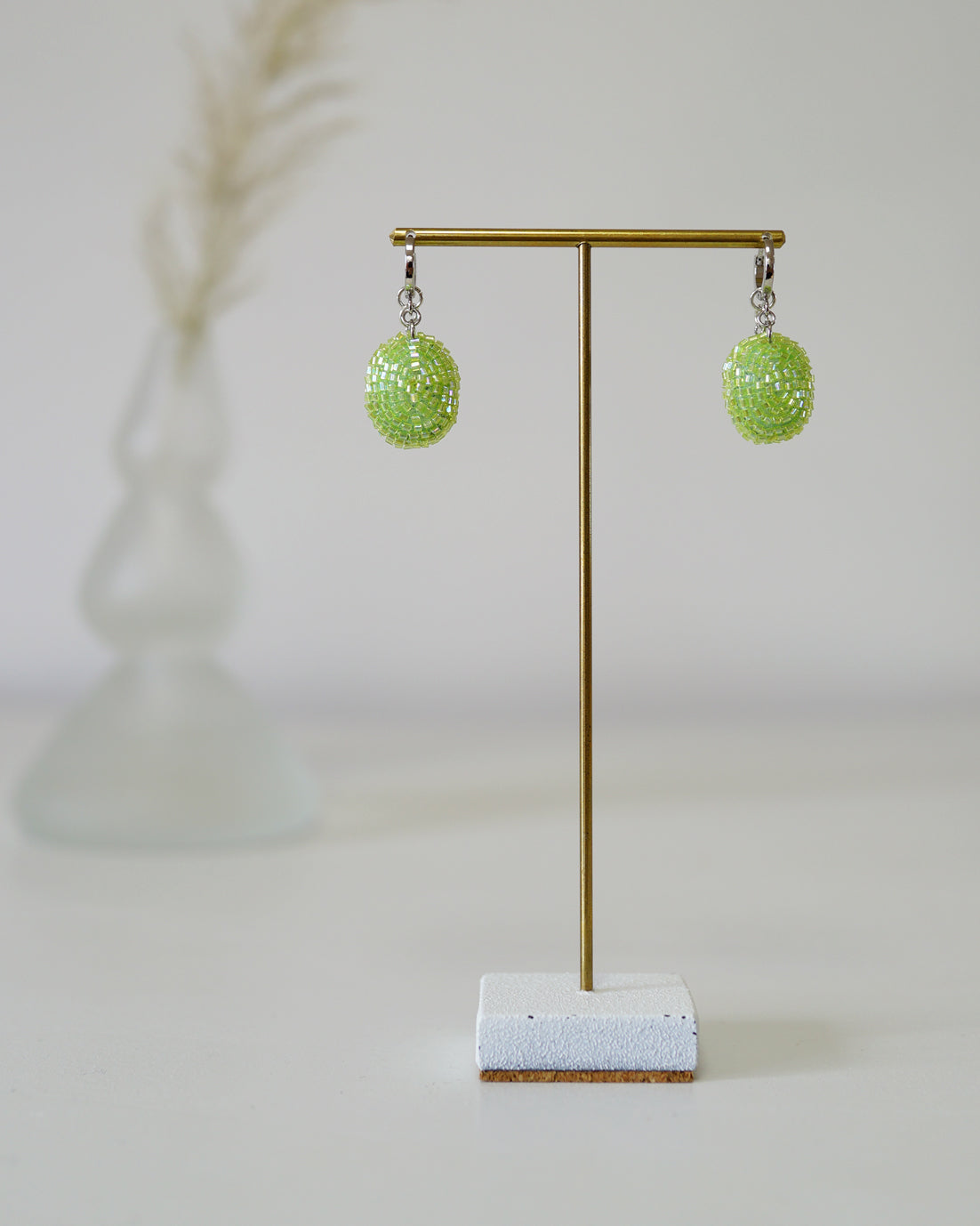 Beads seed-Light green+Pearl Earrings