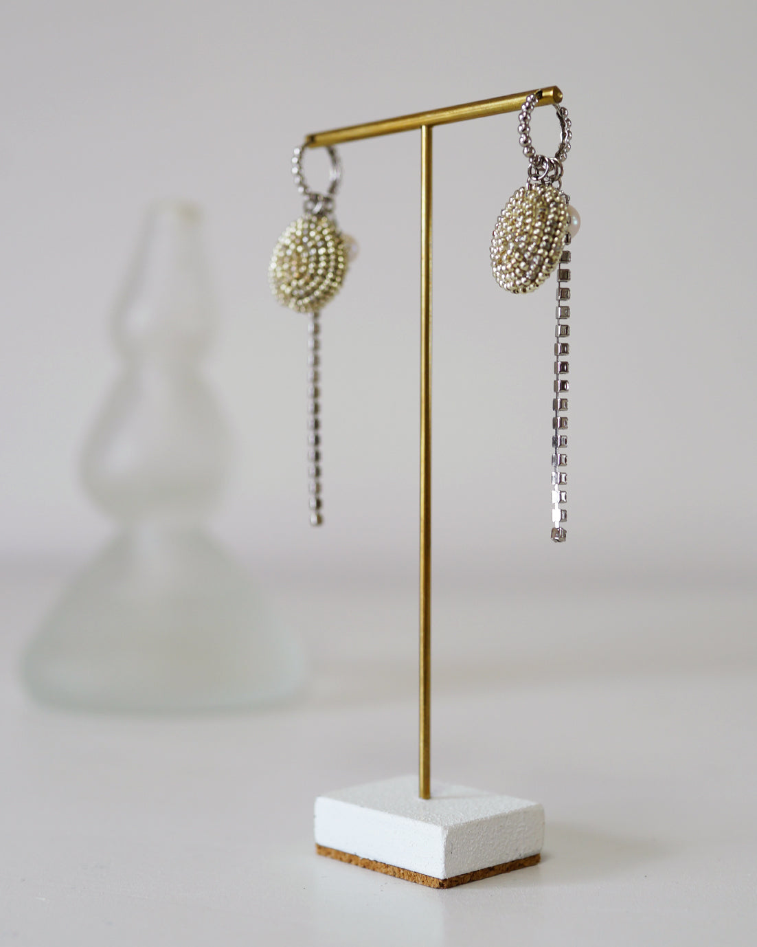 Beads seed-Silver+Pearl+Chain Earrings